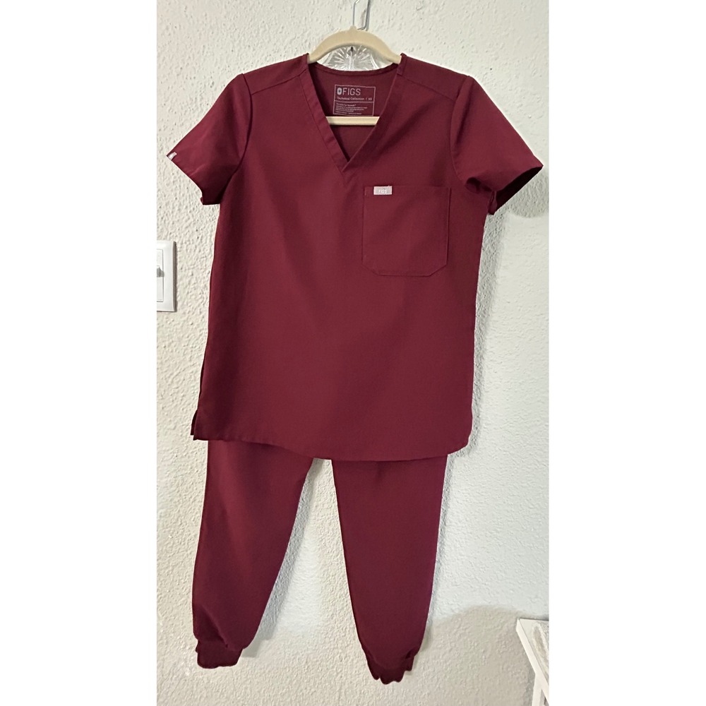 FIGS Burgundy Maroon Scrub Set XS Top S Zamorra Jogger Pants